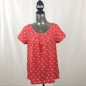 Old Navy Red Dog Hound Print Blouse with Back Bow
